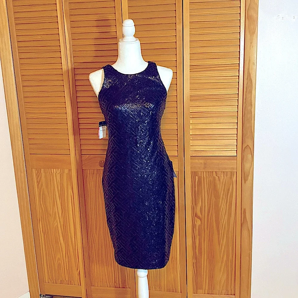 Lauren Ralph Lauren Women's Sequin Black Sheath Dress LBD NWT Size 2 - Picture 2 of 6